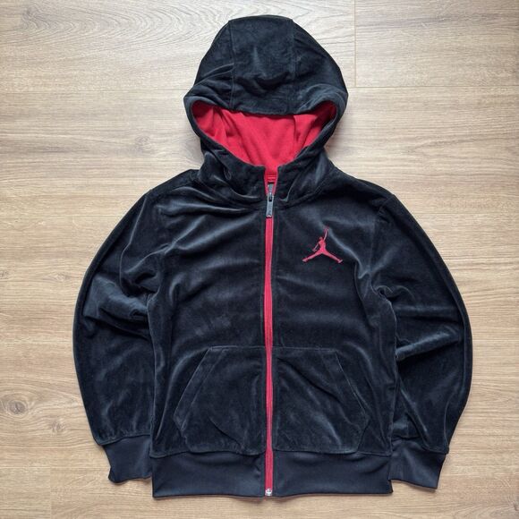 Boy's Youth Nike Jordan Full Zip Velour Hoodie Jacket Black Size Small (6-10Y) - Picture 6 of 6
